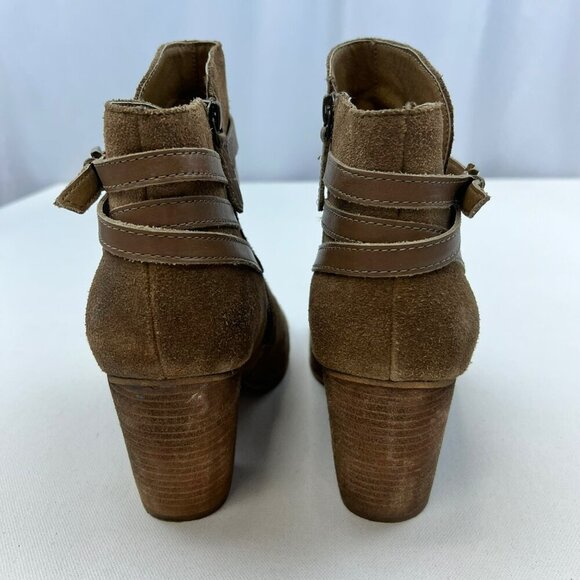 BP Women’s Heeled Ankle Boots Leather Zip Up Tan Size 10.5 Stacked Heel - Picture 7 of 10